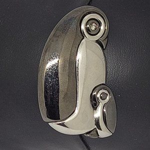 Liz Claiborne Silver Tone Gunmetal Parent Child Penguin Brooch Pin